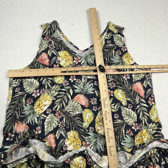 J.Jill Flounced Hem Double V-Neck Knit Dress Tropical Fruit Print Boho Casual M - Picture 5 of 10